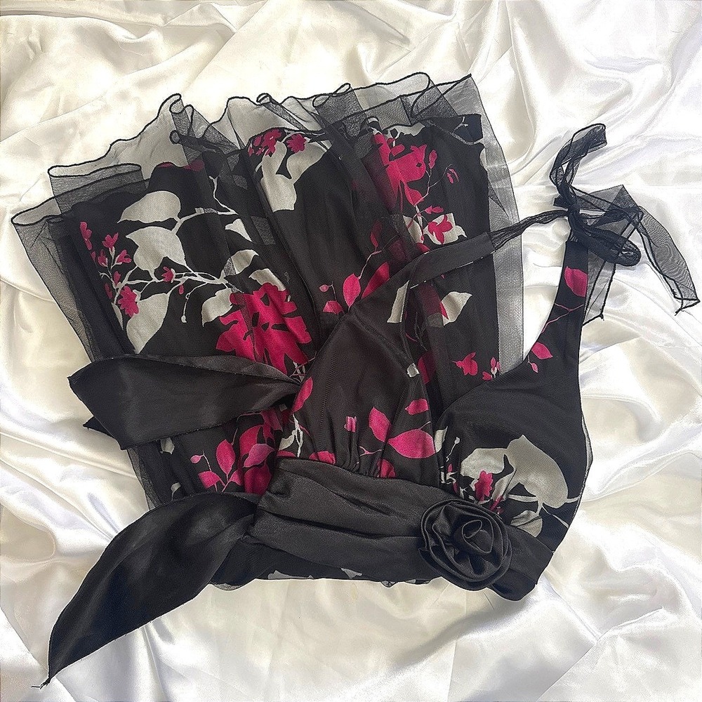 Speechless Womens Black Pink Floral Mesh Halter Dress Rosette Size 3